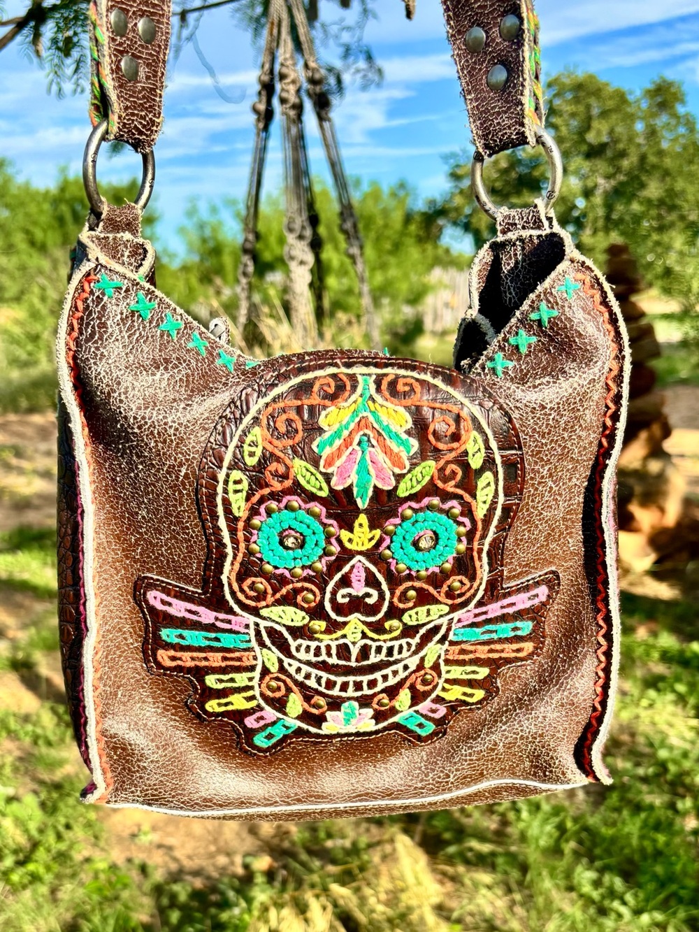 Montana West “Delila” Collection Vibrant Skull Embroidered Sugar Skull Design